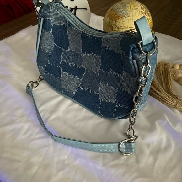 Blue Denim Patchwork Shoulder Bag - Picture 2 of 10
